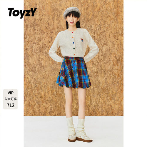 ToyzY 撞色格纹花苞裙短款松紧腰半身裙2025冬新款ZC35550060