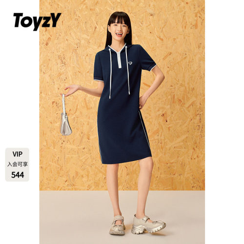 ToyzY2025夏季新款户外休闲风半拉链开襟连帽连衣裙宽松H型