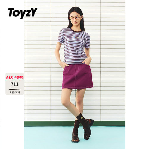 ToyzY趣味彩条修身T恤2026夏季新款瓶子印花修身女上衣ZC36260410