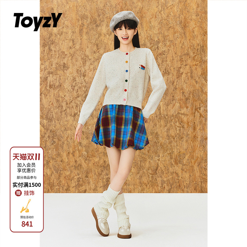ToyzY 彩点纱圆领针织开衫女短款刺绣毛衣2025冬新款ZC35506310
