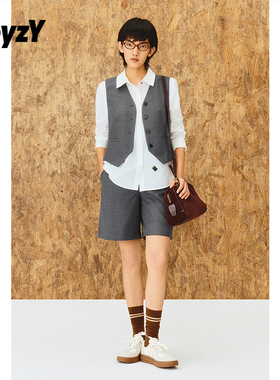 ToyzY2025秋季新款学院风灰色v领西装马甲女ZC35301020