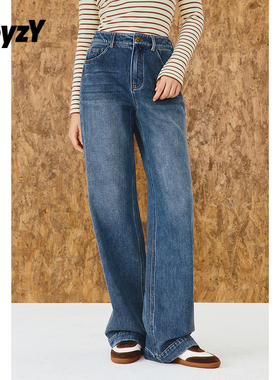 ToyzY蓝色直筒牛仔裤女显瘦显高2025冬季新款ZC35520330