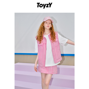 牛仔半裙 ToyzY 明星同款 夏季 甜酷芭比粉纯棉牛仔马甲女
