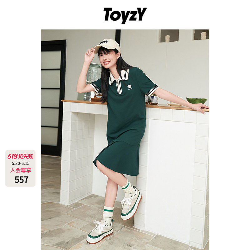 ToyzY夏季新款美式运动风短袖polo裙荷叶边连衣裙