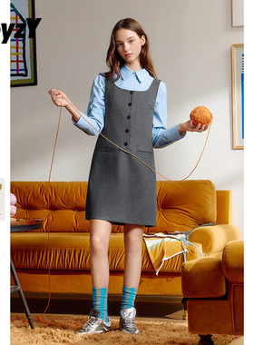 ToyzY2025秋新款学院风灰色背心式连衣裙短款ZC35305080