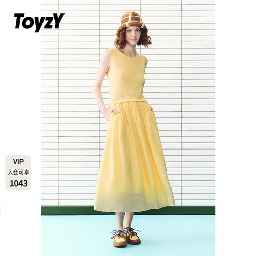 ToyzY圆领无袖度假风背心连衣裙2026夏季新款拼接长裙ZC36205420