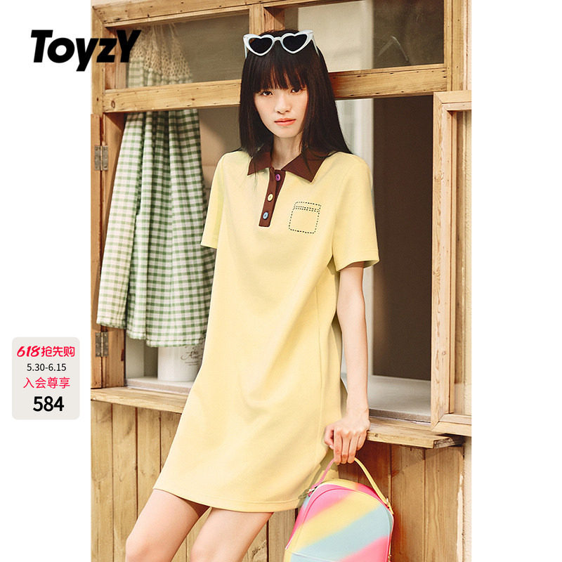 ToyzY彩色扣子polo领连衣裙女夏季休闲风直筒H版ZC35205470