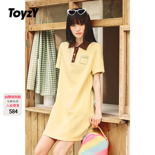 ToyzY彩色扣子polo领连衣裙女夏季休闲风直筒H版ZC35205470