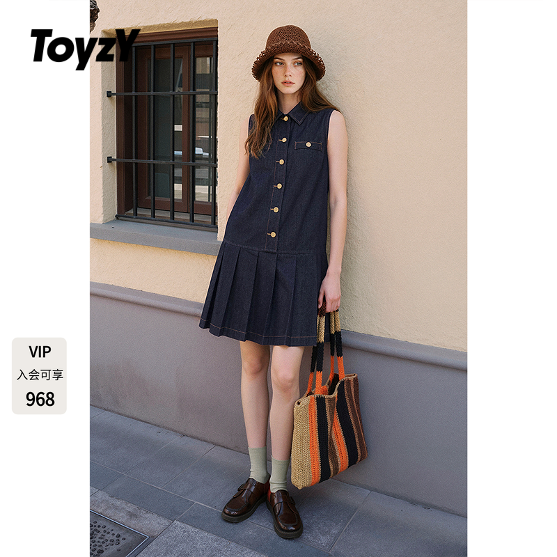 ToyzY学院风牛仔无袖连衣裙女夏季翻领单排扣2026新款ZC36205340