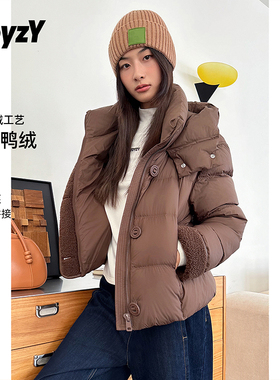 ToyzY 90白鸭绒立领连帽羽绒服女短款防钻绒保暖轻便ZC34508030