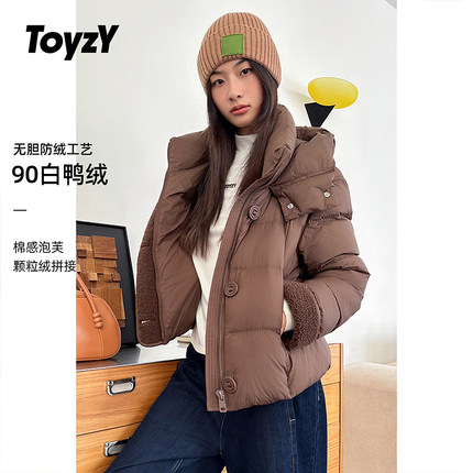 ToyzY 90白鸭绒立领连帽羽绒服女短款防钻绒保暖轻便ZC34508030