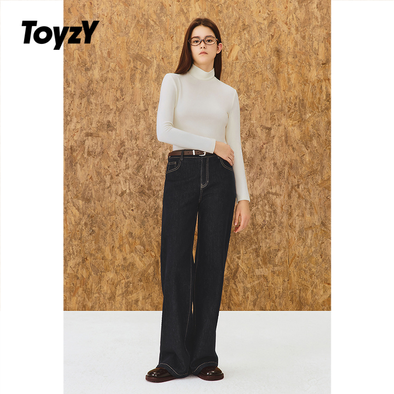 ToyzY原色加绒牛仔裤女直筒宽松阔腿裤2025冬新款ZC35520220