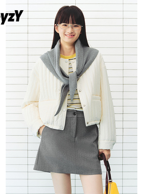 ToyzY白色圆领棉服外套女短款可拆三角围巾2026春新款ZC36108570