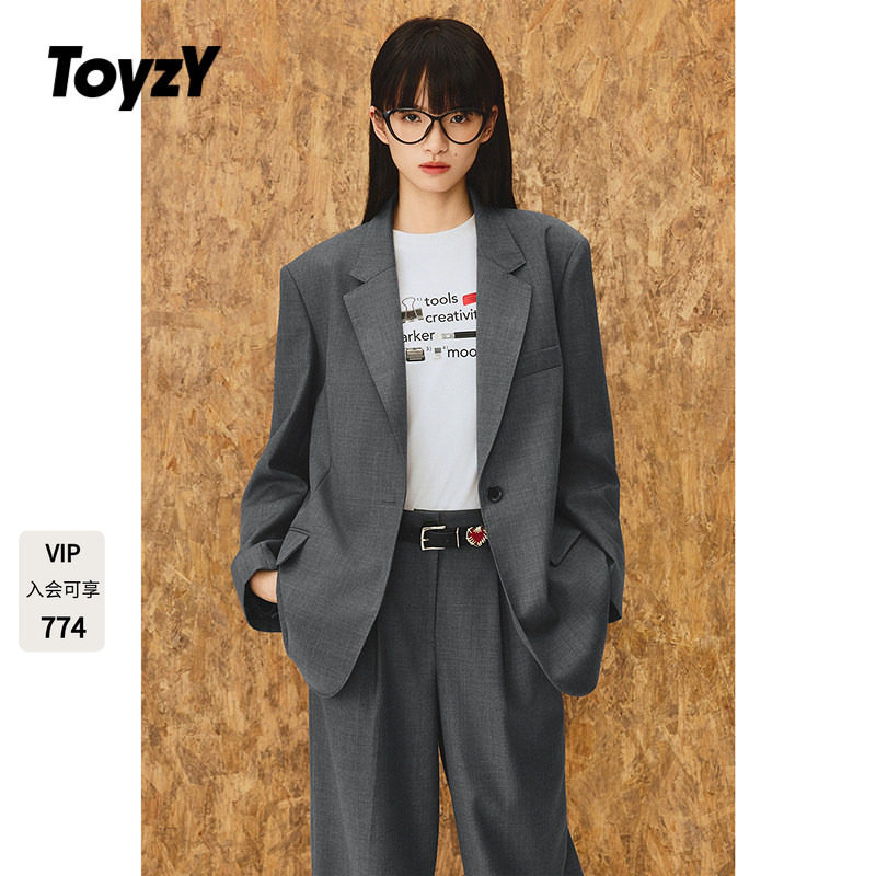 ToyzY【田曦薇同款】智性一粒扣灰色西装外套女2025秋季新款