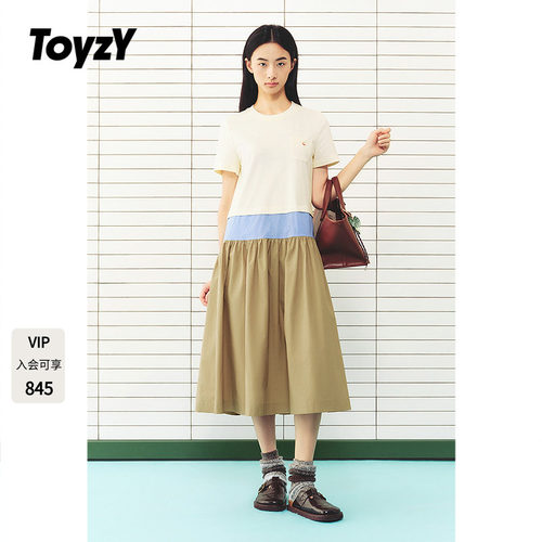 ToyzY撞色短袖连衣裙女夏季休闲拼接假两件2026年新款ZC36205050
