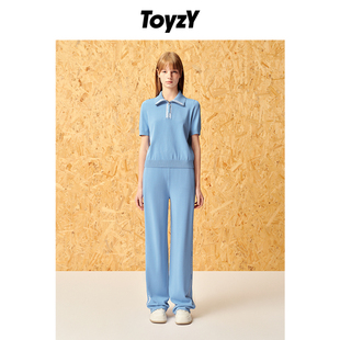简约阔腿裤 针织衫 女休闲风 女裤 夏季 ToyzY 透气弹力polo领短袖
