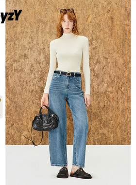 ToyzY蓝色直筒牛仔裤女100进口棉2025冬新款ZC35520510