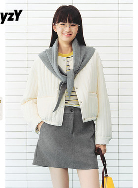 ToyzY白色圆领棉服外套女短款可拆三角围巾2026春新款ZC36108570