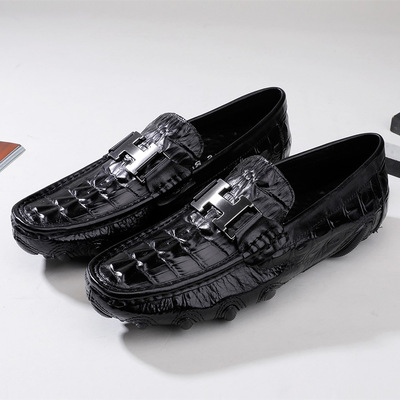 批发夏季休闲真皮皮鞋男款套脚休闲鞋子软底懒人高档一脚蹬豆豆