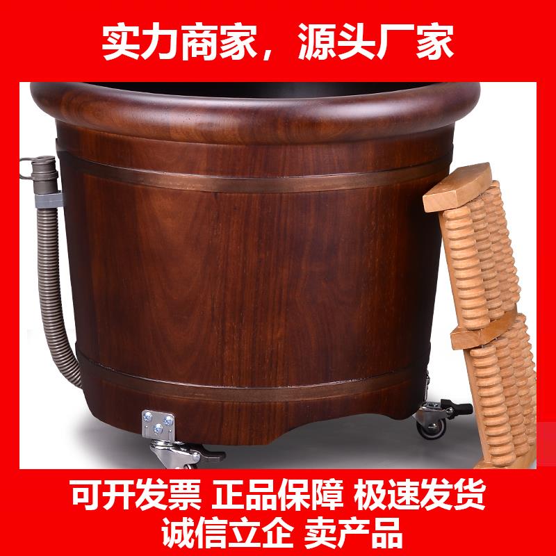 新款泡脚桶木桶家用过小腿足浴桶带轮子高深桶洗脚桶带排水木盆
