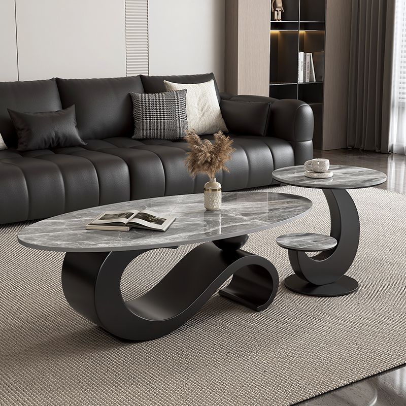 岩板意式茶几轻奢小户型现代简约椭圆形极简高级客厅新款家用组合