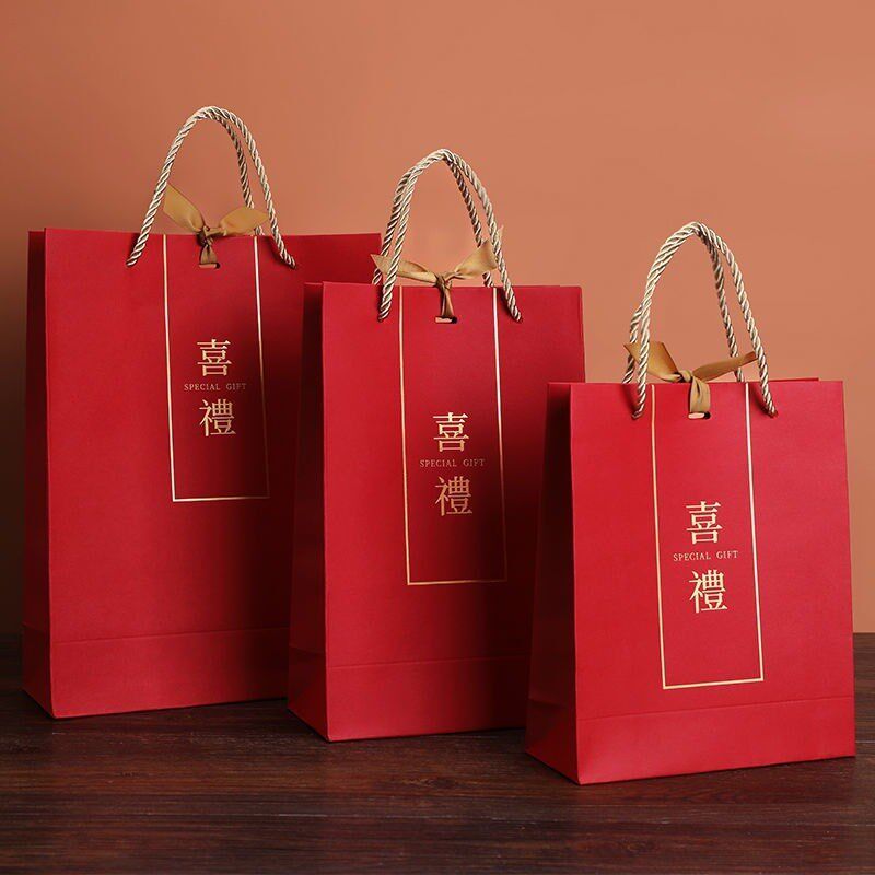 现货速发结婚庆用品红色手提袋婚礼盒大号袋中国风礼盒回新品