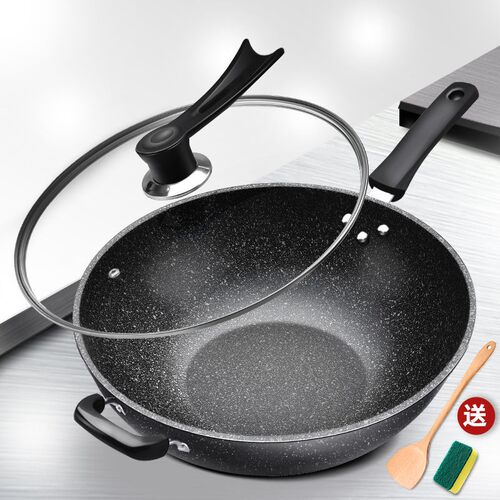 现货速发新品新石炒锅不粘电家用o平底锅铁锅无油烟炒锅锅磁炉灶