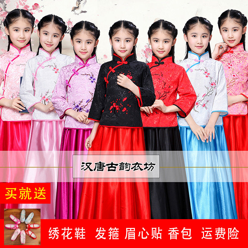 现货速发儿童古装汉服民国风学生服装长袖古筝演出服国乐茶艺表演