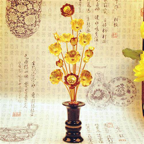 现货速发新手工捏制供佛花瓶莲花花束假花鎏金荷花彩绘家居供佛摆