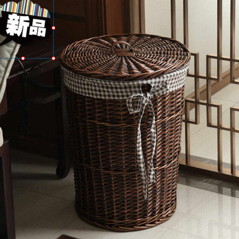 现货速发收纳筐藤编收纳篮脏衣篮藤编脏衣服收纳筐带盖子脏衣篓杂