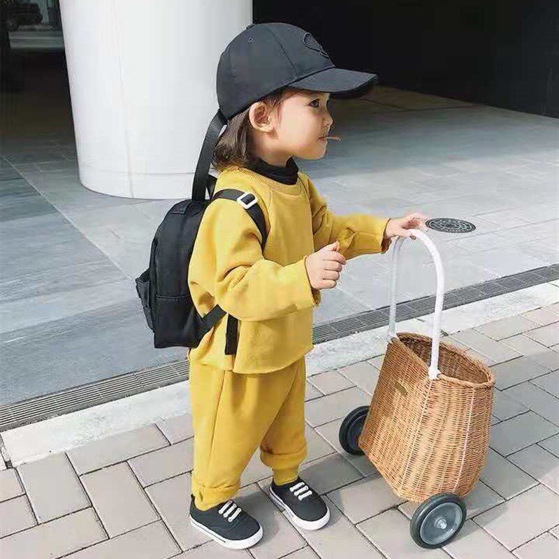 现货速发儿童小拉车藤编推车手工编织玩具购物车篮 收纳装饰拍摄