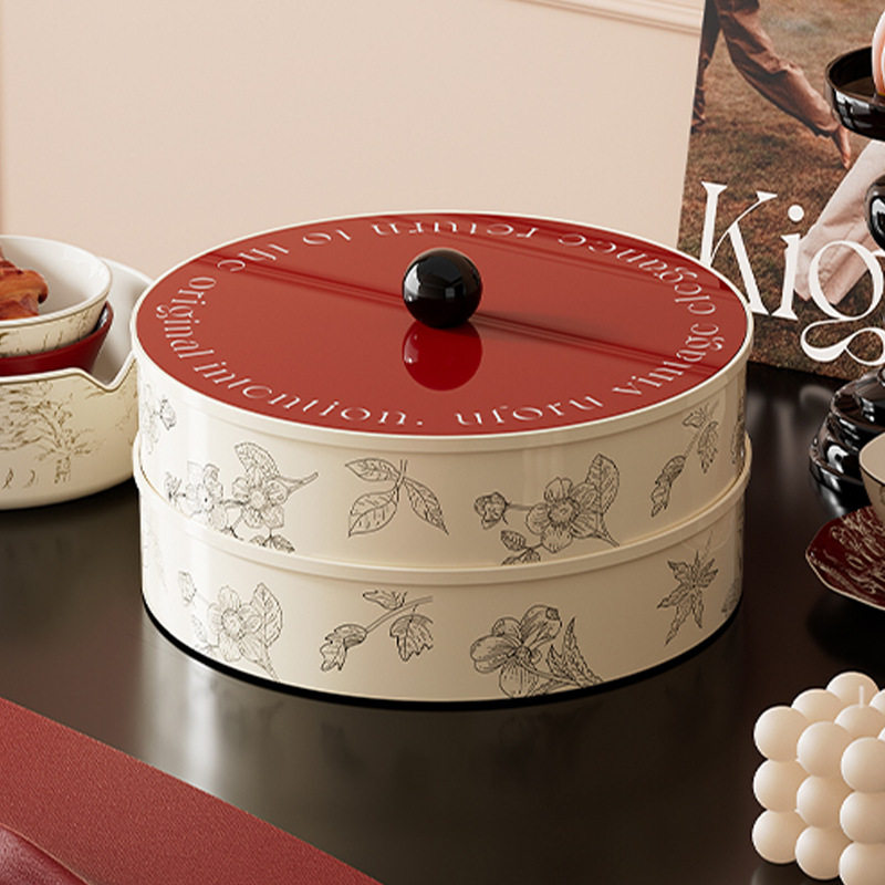 2024新款干果盘客厅茶几点心糖果收纳盒分格密封旋转坚果摆放盘