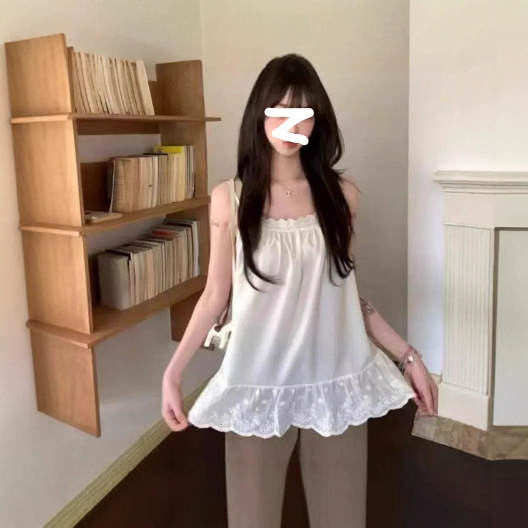 纯欲设计感小众蕾丝花边吊带背心女早秋韩系叠穿辣妹内搭无袖上衣