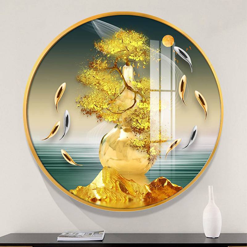 进门九鱼聚财餐厅装饰画现代玄关轻奢圆形墙壁画客厅走廊过道挂画图片