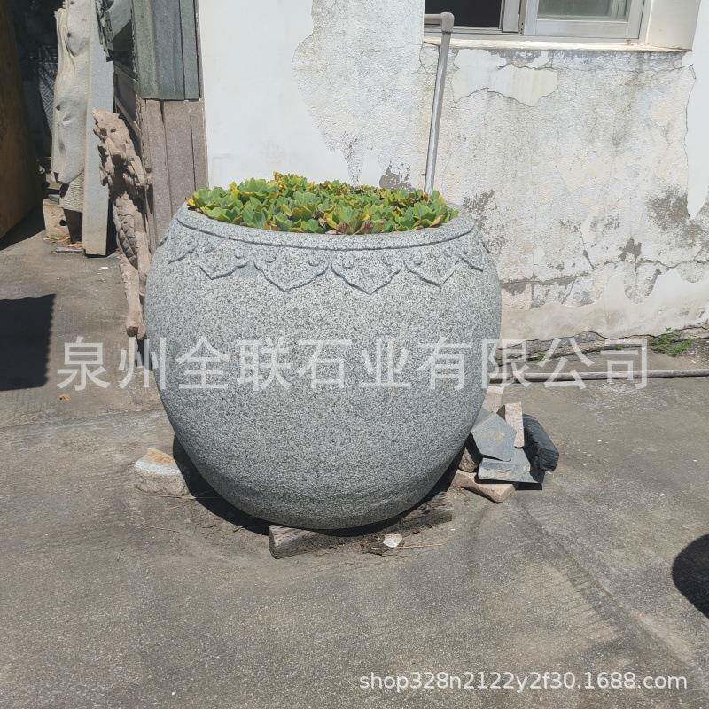 花岗石岩雕花莲花荷花种植石头花盆缸ql0121钵庭院大理石石头鱼水