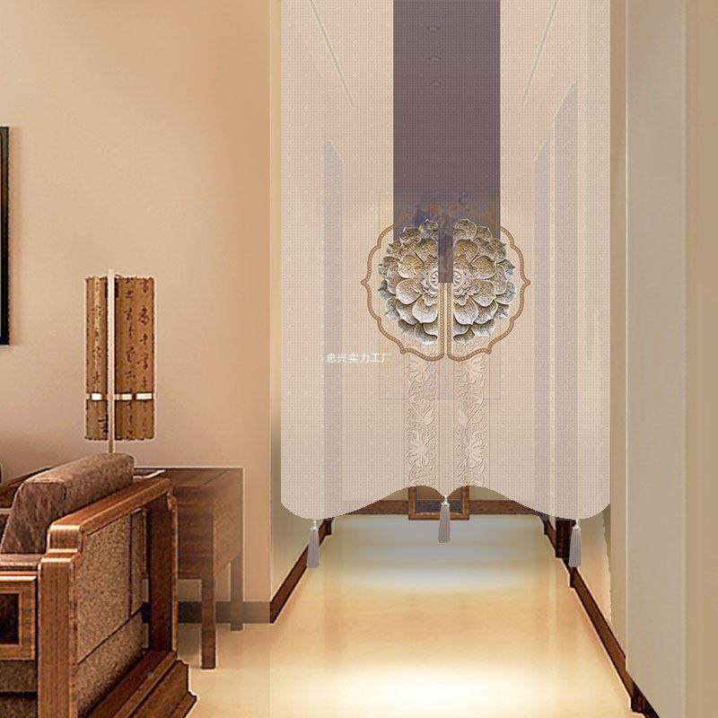 中式半透光屏风吊挂帘门帘隔断帘子关卧室玄HTP餐厅茶新免打孔室