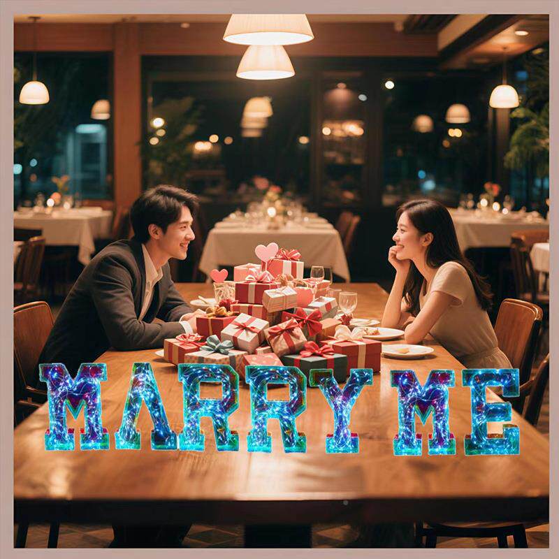 幻侣彩发光母MARRYME情节人七夕节求字婚表白情婚礼幻彩发光创意