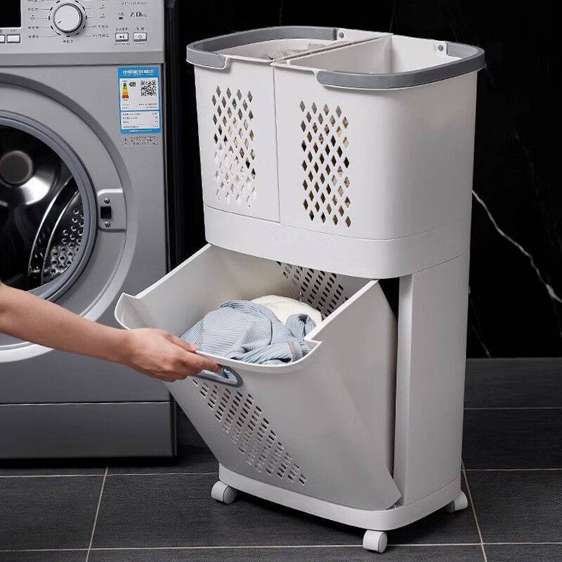 脏衣篮置物架小推车轮子放脏衣服收纳筐脏衣篓多层脏衣篓分隔多层