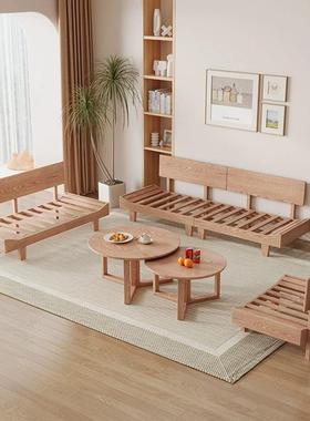 白蜡木全实木发PHI客厅现简约中式轻型奢原木小户沙沙发床大小代