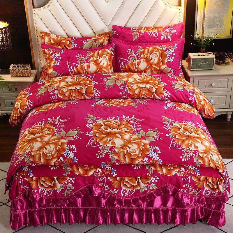 床韩版S边床裙四件套磨毛罩njaDkbp4上用床品公主套三床件