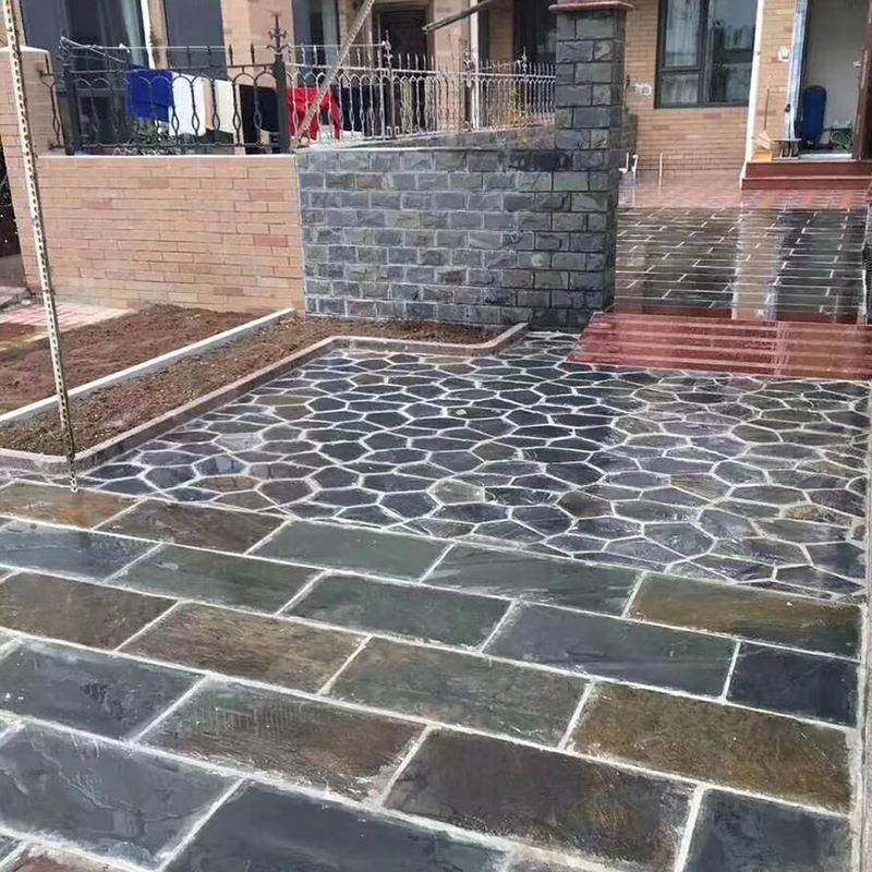 QZM青石板冰裂纹化室外花规园庭院广场不则防滑砖碎拼网贴文地石