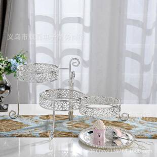 欧式奢华金三可旋转甜品台下色层午茶水果蛋糕架点果心QL-02托盘