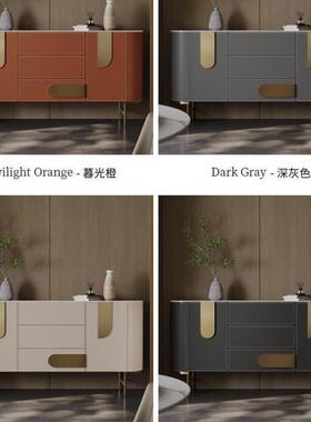 意式轻奢厅餐边柜QLN马鞍入皮岩板玄关柜厅客隔断置物柜户门储物