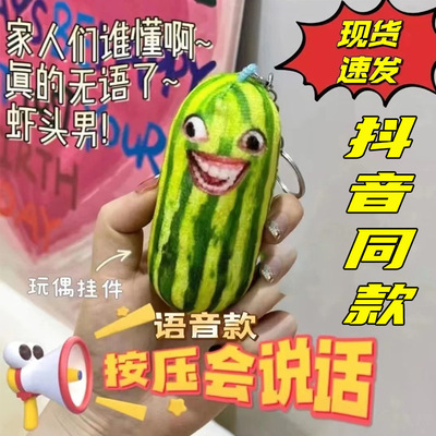速发可音西瓜条扣斜包挎配饰挂件语爱玩偶毛绒玩具下头男会发声