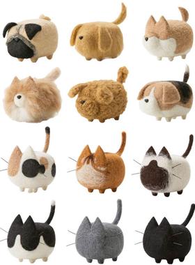 羊毛毛毡完成柯基巴哥泰迪猫和狗纯手工毛绒娃娃暹罗橙色猫汽车装