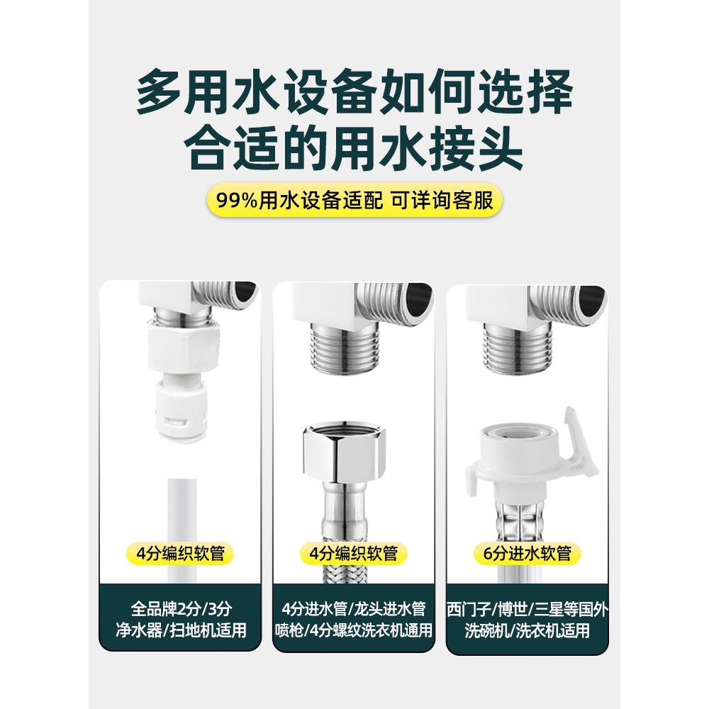 净水器三通接头净水机进水口4分转2/3分角阀机洗衣扫地机分水配件