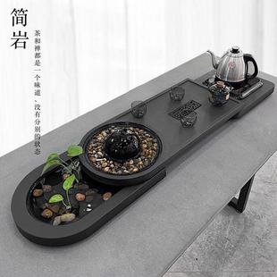 茶海 创意乌金石茶盘家用轻奢石头茶台流水养鱼石材自动煮水一体式