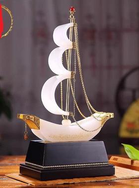怀尔德的一帆风顺帆船阿富汗白玉商务礼品雕刻办公室装饰装饰礼品