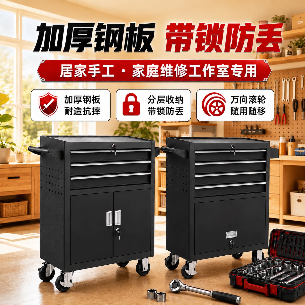 家用车库工具车移动抽屉式小型铁皮柜个人汽修DIY五金零件收纳箱