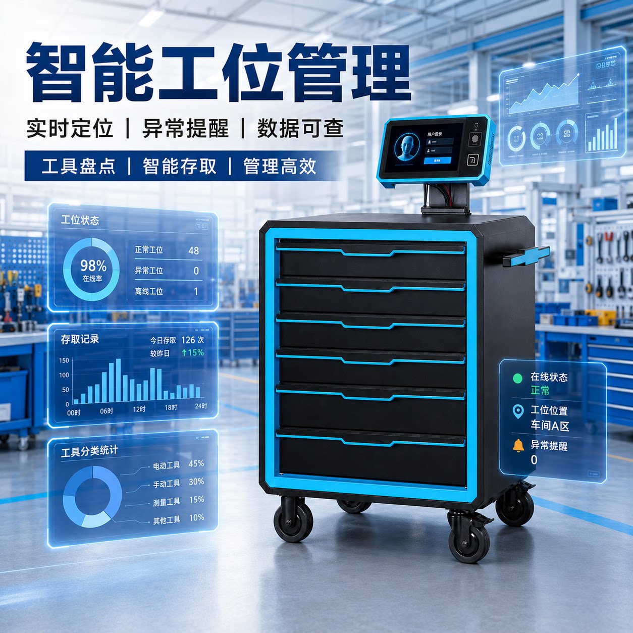 盛铭智能管理车触屏RFID工具车